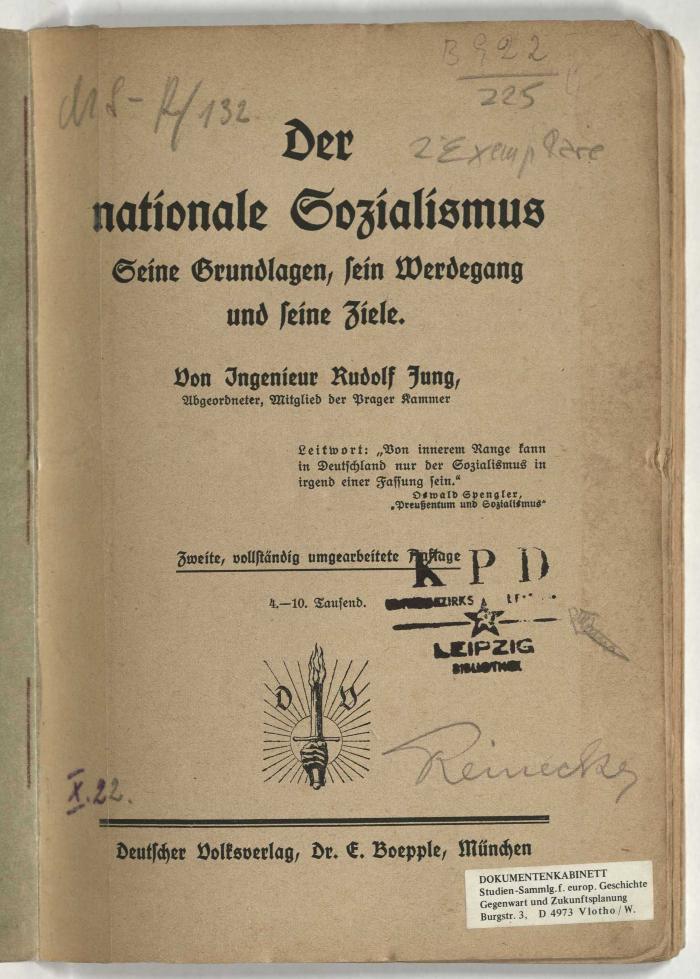 Z-4643 : Der nationale Sozialismus : seine Grundlagen, sein Werdegang und seine Ziele (1922)