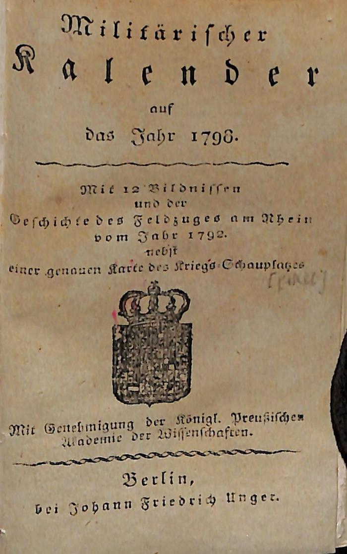 KRW 645 : Militärischer Kalender (1797-1806)