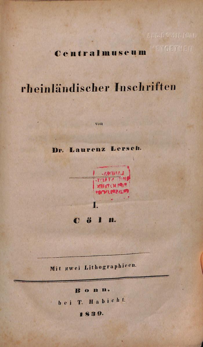 ANT993:1/3 : Centralmuseum rheinländischer Inschriften (1840)