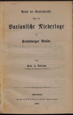 ANT1036 : Kritik der Quellenberichte über die Varianische Niederlage im Teutoburger Walde (1868)