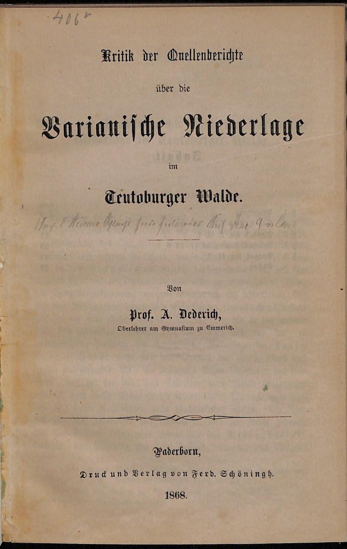 ANT1036 : Kritik der Quellenberichte über die Varianische Niederlage im Teutoburger Walde (1868)