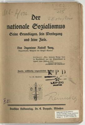 - (Dolezalek, Alexander), Etikett: Exlibris; 'DOKUMENTENKABINETT Studien-Sammlg. f. europ. Geschichte Gegenwart und Zukunftsplanung Burgstr. 3, D 4973 Vlotho/W.'. 