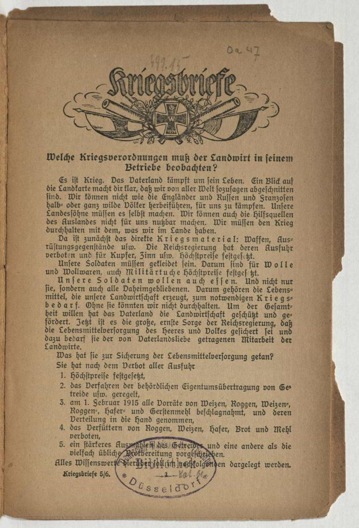 - (Deutscher Werkmeister-Verband Düsseldorf), Von Hand: Notiz; 'Kat. 01'. 