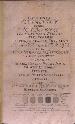 HHW1765(2) : Pinacotheca insignium quibus academiae per universam Europam celeberrimae earumque singulae facultates societates item literariae ut et viri singularis doctrinae laude conspicui ac denique notarii caesarei publici iurati usi sunt & adhuc utuntur (1741)