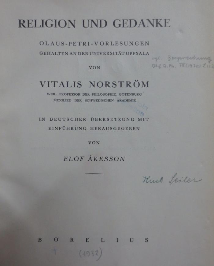 Ha 469: Religion und Gedanke (1932)
