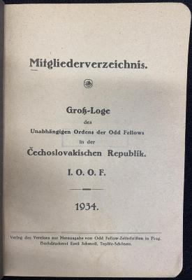 Zs 2130 Jg. 1934 : Mitgliederverzeichnis 1934 / Groß-Loge des Unabhängigen Ordens der Odd Fellows in der Čechoslovakischen Republik (1934)