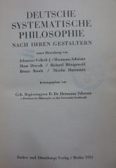 Hc 9 1 2.Ex.: Deutsche systematische Philosophie nach ihren Gestaltern (1931)