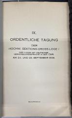 Zsq 1001 Jg. 1938 : IX. Ordentliche Tagung der Hwdg. Sektions-Gross-Logen mit deutscher Verhandlungssprache in der ČSR (1938)