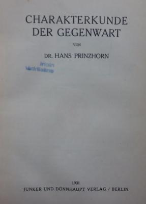 Hc 10 11 2.Ex.: Charakterkunde der Gegenwart (1931)