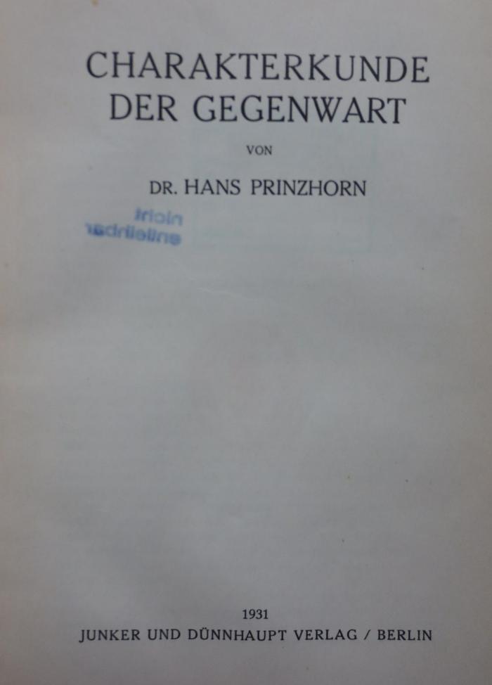 Hc 10 11 2.Ex.: Charakterkunde der Gegenwart (1931)
