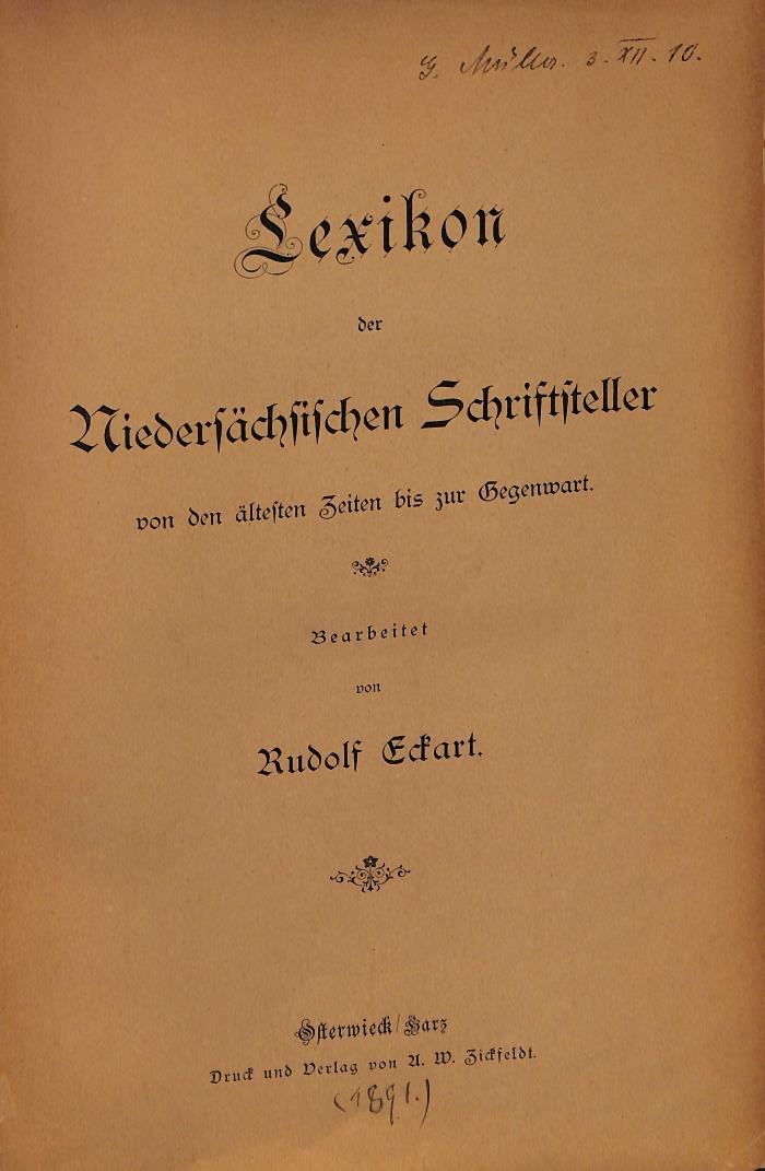 LG711 : Lexikon der niedersächsischen Schriftsteller von den ältesten Zeiten bis zur Gegenwart ([1891])