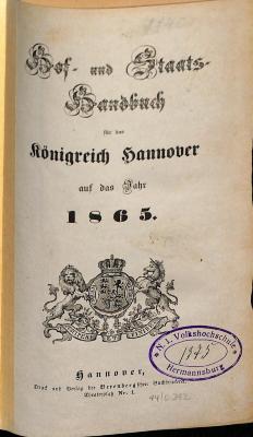 na/0995 : Hof- und Staatshandbuch für das Königreich Hannover (1865)