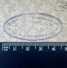- (Bohemia Bnai Brith), Stempel: Name; 'Bücherei des Isr. Humanitätsvereins „Philantropia“ B. B. in Reichenberg'.  (Prototyp)