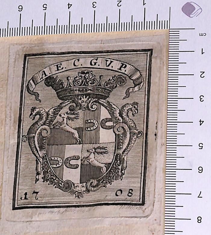 -, Etikett: Exlibris; 'A.E.C.G.V.P. 1708' (Prototyp)
