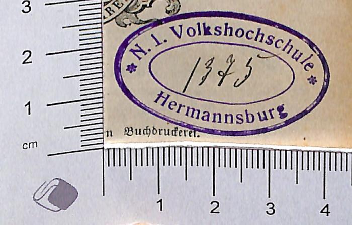 - (Niedersächsische Lutherische Heimvolkshochschule (Hermannsburg)), Stempel: Exlibris; 'N. l. Volkshochschule Hermannsburg 1375'.  (Prototyp)