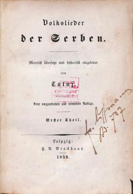 ALIT1076:1/2 : Volkslieder der Serben (1853)
