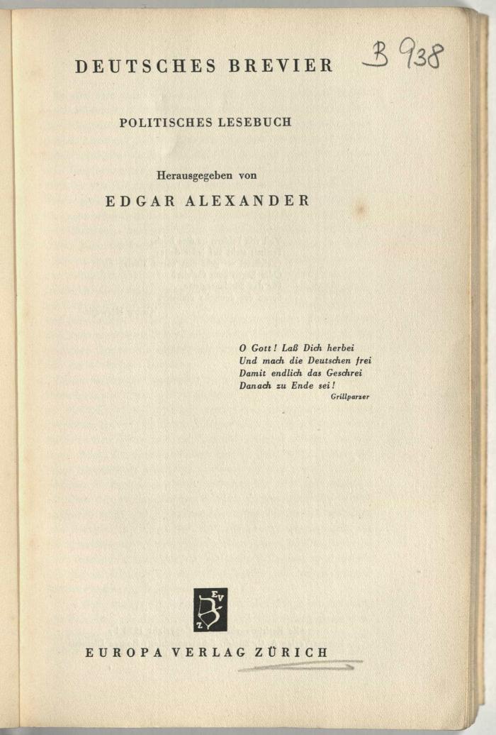 - (Dolezalek, Alexander), Von Hand: Signatur; 'B 938'. 