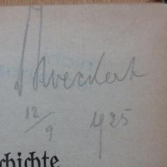 - (Stoeckert, Wolfgang), Von Hand: Berufsangabe/Titel/Branche, Name, Autogramm, Datum; 'Dr Stoeckert
12/9 1925'. 