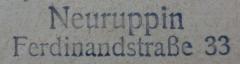 G46 / 681 (Stoeckert, Wolfgang), Stempel: Ortsangabe; 'Neuruppin Ferdinandstr. 33'.  (Prototyp)