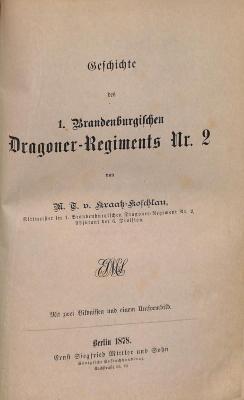 KRW675 : Geschichte des 1. Brandenburgischen Dragoner-Regiments Nr. 2 (1878)