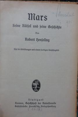 Kb 233: Mars : Seine Rätsel und seine Geschichte (1925)
