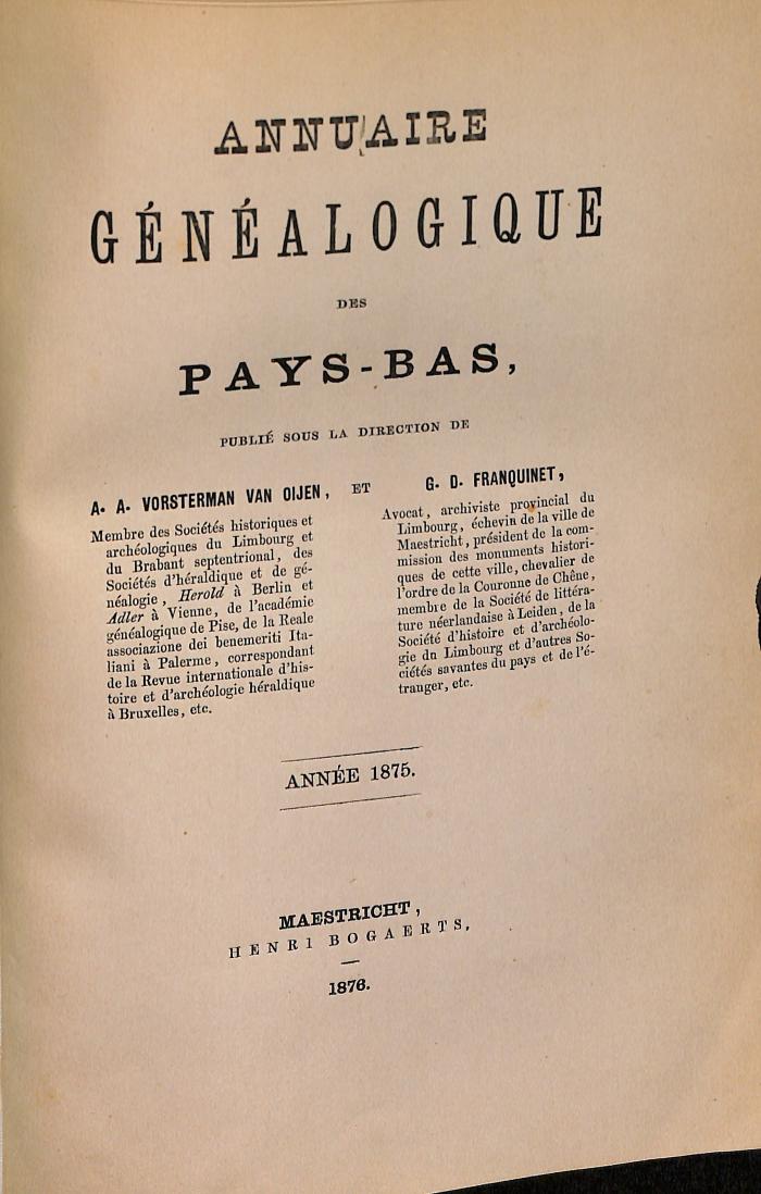 HHW1769 : Annuaire généalogique des Pays-Bas (1875(1876))