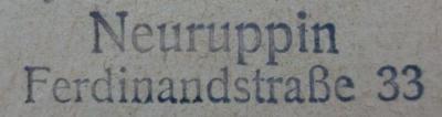 G46 / 681 (Stoeckert, Wolfgang), Stempel: Ortsangabe; 'Neuruppin Ferdinandstr. 33'.  (Prototyp)