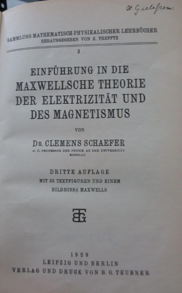 Kc 506 c: Einführung in die Maxwellsche Theorie der Elektrizität und des Magnetismus (1929)