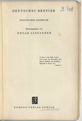 - (Dolezalek, Alexander), Von Hand: Signatur; 'B 938'. 