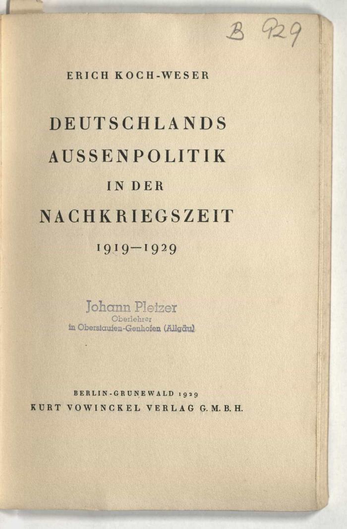- (Dolezalek, Alexander), Von Hand: Signatur; 'B 929'. 