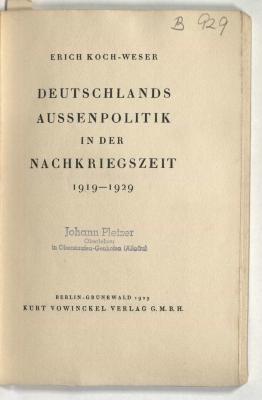 - (Dolezalek, Alexander), Von Hand: Signatur; 'B 929'. 