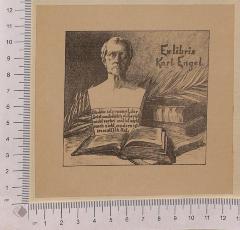 -, Etikett: Exlibris; 'Exlibris Karl Engel
Die Idee ist praesent, der Geist unsterblich, d.h. er ist nicht vorbei und ist nicht noch nicht, sondern ist wesentlich itzt[?]' (Prototyp)