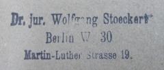 G47 / 55 (Stoeckert, Wolfgang), Stempel: Name, Ortsangabe, Berufsangabe/Titel/Branche; 'Dr. jur. Wolfgang Stoeckert Berlin W. 30 Martin-Luther-Strasse 19.'.  (Prototyp)