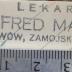 - (Mahler, Alfred), Stempel: Berufsangabe/Titel/Branche, Name, Ortsangabe; 'Lekarz
Alfred Mahler
Lwów, Zamojskiego 12.'.  (Prototyp)