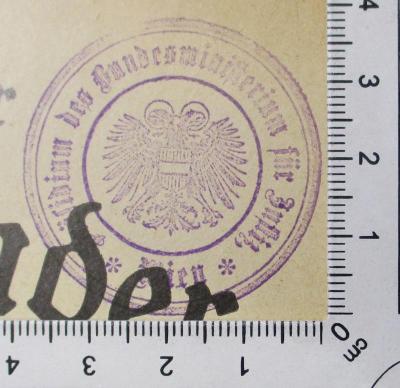 - (Österreichisches Bundesministerium für Justiz), Stempel: Exlibris; 'Präsidium des Bundesministerium für Justiz Wien'. 