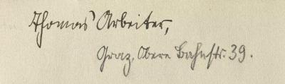 - (Arbeiter, Thomas), Von Hand: Autogramm; 'Thomas Arbeiter, Graz, Obere Bahnstr. 39.'. 