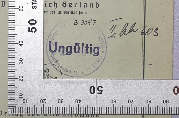 Bl 937 : Der Rechtsschutz gegen politische Unehrlichkeit (1931);- (Deutsche Universität Prag), Von Hand: Signatur; 'B-9597'. 