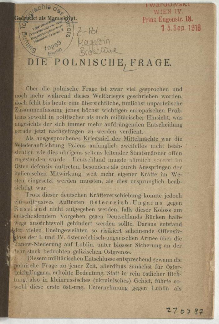 - (Dolezalek, Alexander), Von Hand: Inventar-/ Zugangsnummer; '210787'. 