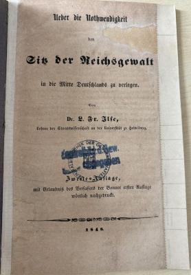 1971 A 1569-1 (Slg. Sozialistica): Über die Nothwendigkeit, den Sitz der Reichsgewalt in die Mitte Deutschlands zu verlegen (1848)