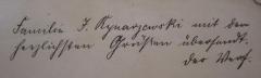 - (Rynarzewski, Josef Karl;Marcus, Salo), Von Hand: Widmung, Name, Autor; 'Familie I. Rynarzewski mit den herzlichsten Grüßen überreicht. 
der Verf.'. 