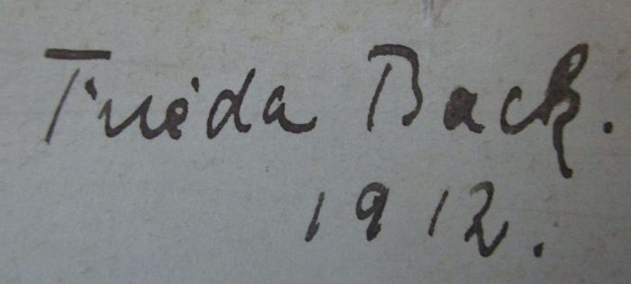  Gustav Mahlers VIII. Symphonie : Thematische Analyse (1912);- (Bach[?], Frieda), Von Hand: Name, Autogramm, Datum; 'Frieda Bach.
1912.'. 
