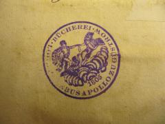 - (Johannisloge Phöbus Apollo (Güstrow)), Stempel: Name, Berufsangabe/Titel/Branche, Datum, Abbildung; 'Loge Phoebus Apollo zu Güstrow Bücherei 1805'.  (Prototyp)