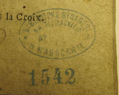  Hirten-Brief an die wahren und ächten Freymäurer alten Systems (5785 [1785]); Die Brittische Apocalypse oder die Offenbarung eines guten Britten, welcher weder für, noch gegen die Opposition war, der seine Nation liebte, und über dessen Erniedrigung nachsann (1784);- (Große Synagoge (Warschau)), Stempel: Name, Ortsangabe, Berufsangabe/Titel/Branche; 'Bibliotheka Synagoga na Tłomackiem w Warszawie'.  (Prototyp);- (Große Synagoge (Warschau)), Von Hand: Exemplarnummer, Signatur; '1542'. 