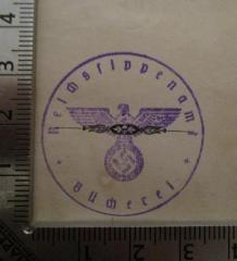 - (Reichsstelle für Sippenforschung (Berlin)), Stempel: Wappen, Name; 'Reichssippenamt Bücherei'.  (Prototyp)