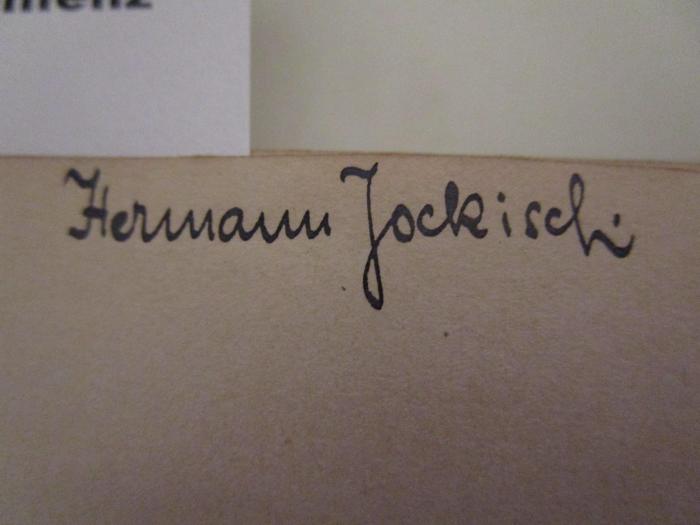 A 3/736 : Satans Kinder : Roman (1897);- (Jockisch, Hermann Reinhold), Von Hand: Autogramm, Name; 'Hermann Jockisch.'. 