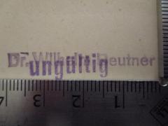 - (Beutner, Wilhelm), Stempel: Berufsangabe/Titel/Branche, Name; 'Dr. Wilhelm Beutner'.  (Prototyp)
