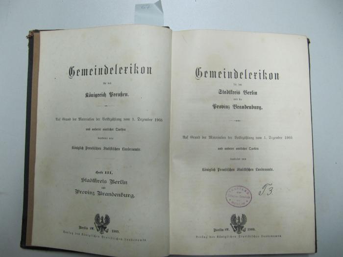  Gemeindelexikon für den Stadtkreis Berlin und die Provinz Brandenburg (1909)