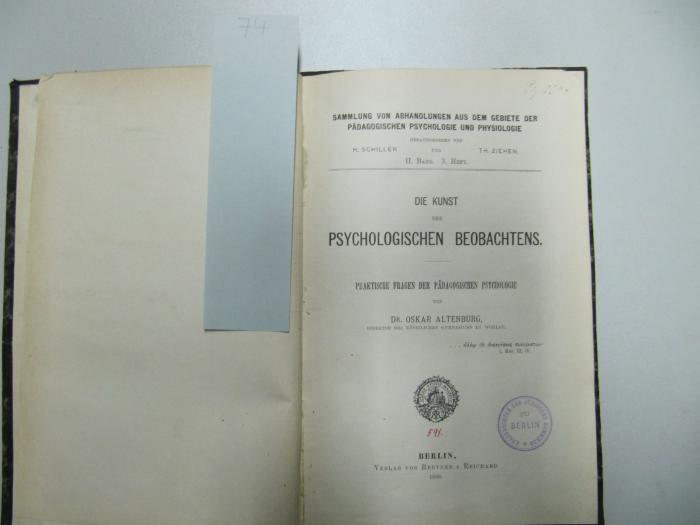  Die Kunst des Psychologischen Beobachtens. (1898)