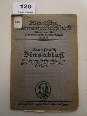 MB 4831 : Zinsablaß : Eine finanzpolitische Sicherung gegen die Folgen übermäßiger Verschuldung (1919)