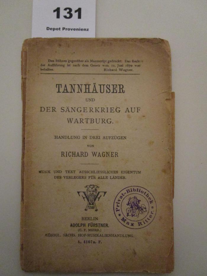  Tannhäuser und der Sängerkrieg auf Wartburg : Handlung in drei Aufzügen (o.J.)